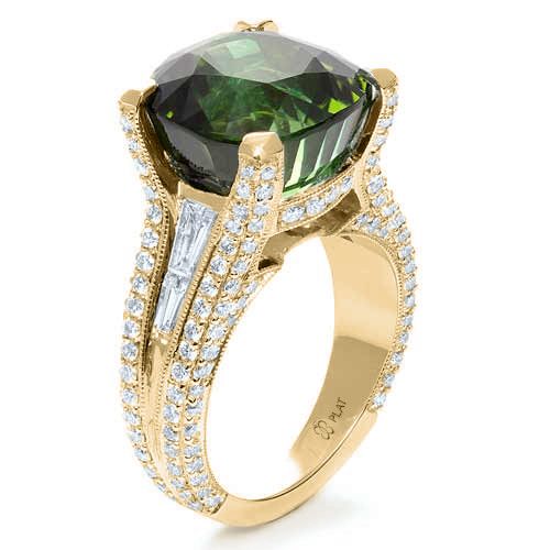 14k Yellow Gold 14k Yellow Gold Custom Green Tourmaline And Diamond Women's Ring - Three-Quarter View -  1032