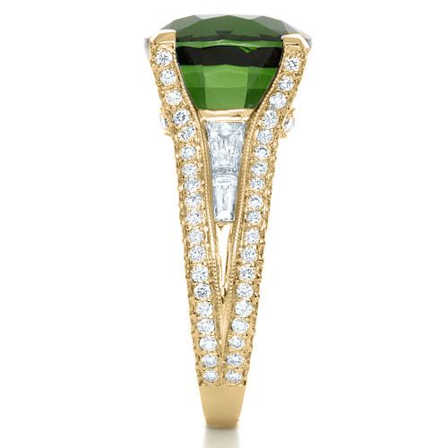 14k Yellow Gold 14k Yellow Gold Custom Green Tourmaline And Diamond Women's Ring - Side View - 1032