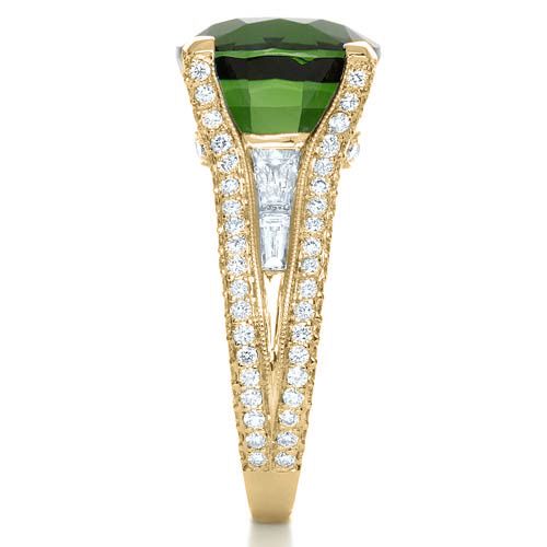 14k Yellow Gold 14k Yellow Gold Custom Green Tourmaline And Diamond Women's Ring - Side View -  1032