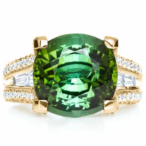 18k Yellow Gold 18k Yellow Gold Custom Green Tourmaline And Diamond Women's Ring - Top View -  1032