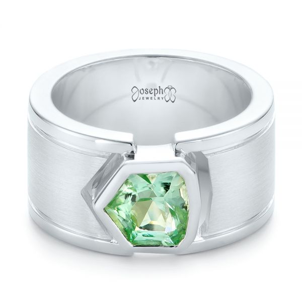 Custom Green Tourmaline And Sterling Silver Men's Ring - Flat View - 102225
