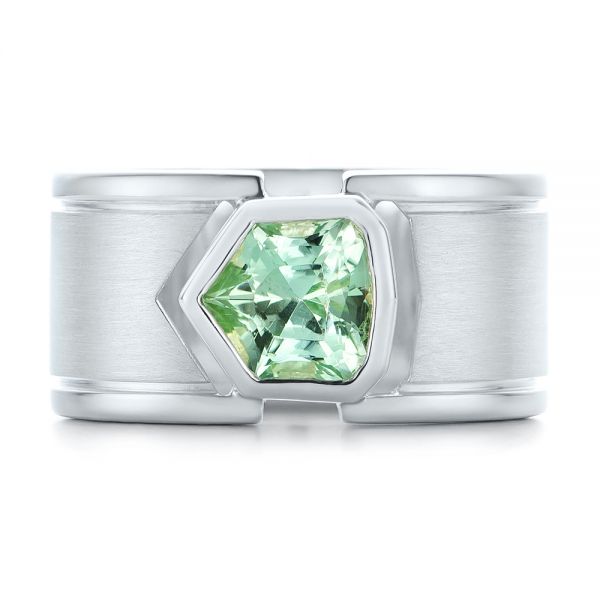 Custom Green Tourmaline And Sterling Silver Men's Ring - Top View -  102225