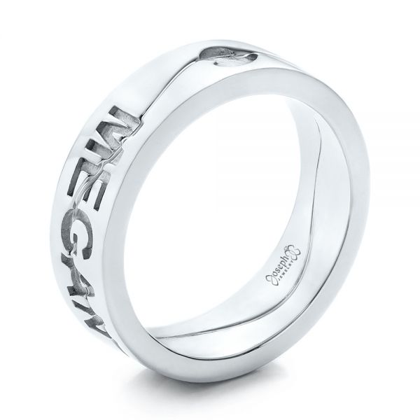 18k White Gold 18k White Gold Custom Interlocking Name Band - Three-Quarter View -  101534