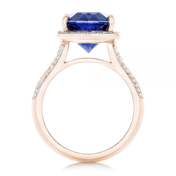 18k Rose Gold 18k Rose Gold Custom Iolite And Diamond Halo Fashion Ring - Front View -  102803