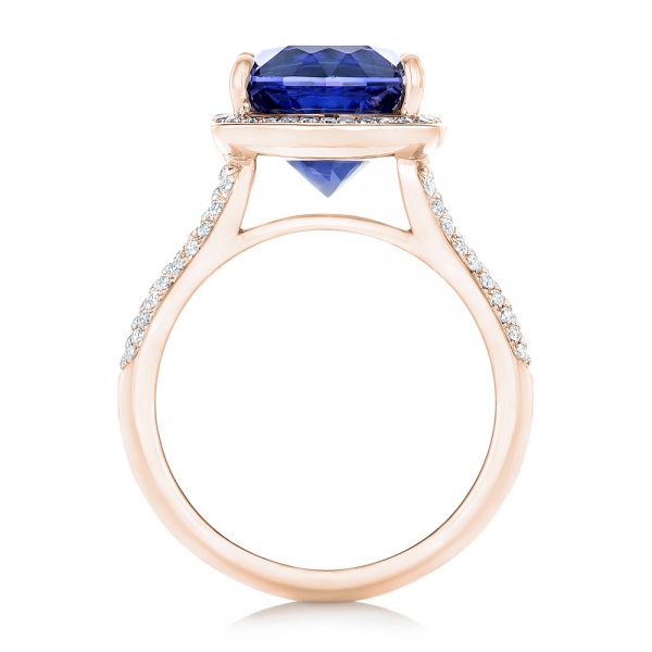 18k Rose Gold 18k Rose Gold Custom Iolite And Diamond Halo Fashion Ring - Front View - 102803