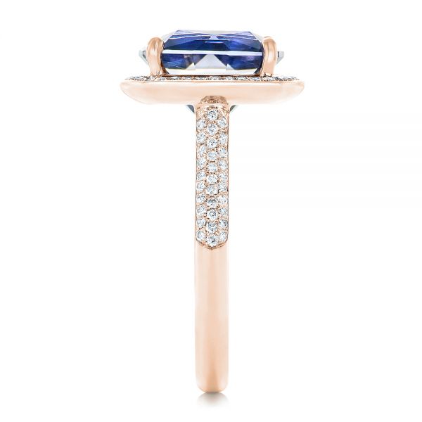 18k Rose Gold 18k Rose Gold Custom Iolite And Diamond Halo Fashion Ring - Side View -  102803