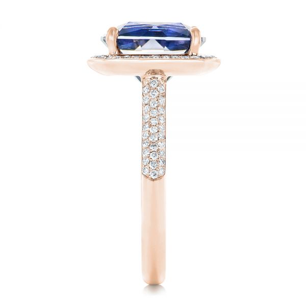 18k Rose Gold 18k Rose Gold Custom Iolite And Diamond Halo Fashion Ring - Side View - 102803