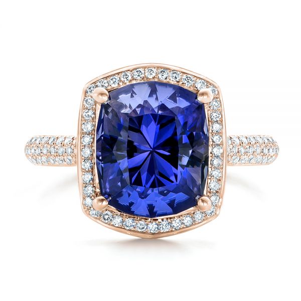 18k Rose Gold 18k Rose Gold Custom Iolite And Diamond Halo Fashion Ring - Top View - 102803