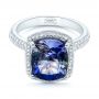 18k White Gold 18k White Gold Custom Iolite And Diamond Halo Fashion Ring - Flat View -  102803 - Thumbnail
