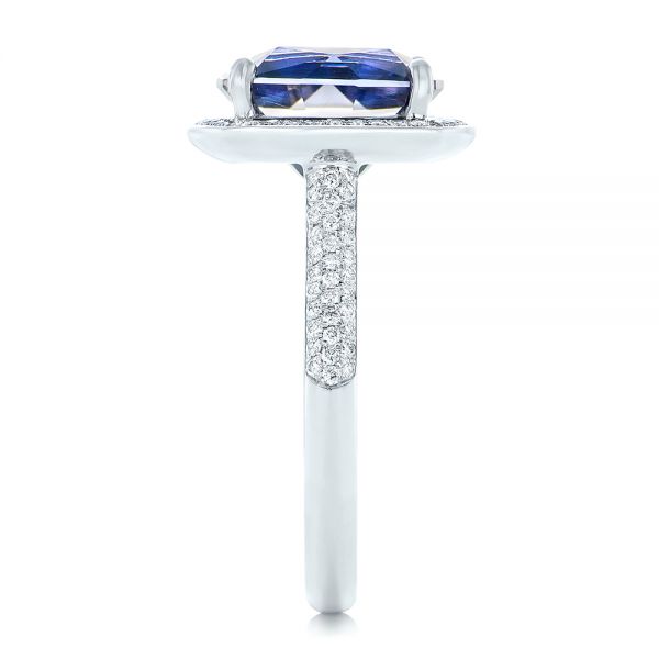 14k White Gold Custom Iolite And Diamond Halo Fashion Ring - Side View - 102803