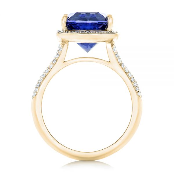 18k Yellow Gold 18k Yellow Gold Custom Iolite And Diamond Halo Fashion Ring - Front View -  102803