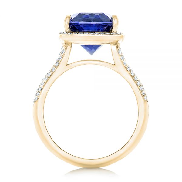 18k Yellow Gold 18k Yellow Gold Custom Iolite And Diamond Halo Fashion Ring - Front View - 102803
