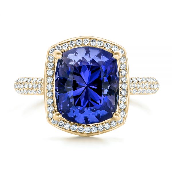 18k Yellow Gold 18k Yellow Gold Custom Iolite And Diamond Halo Fashion Ring - Top View -  102803