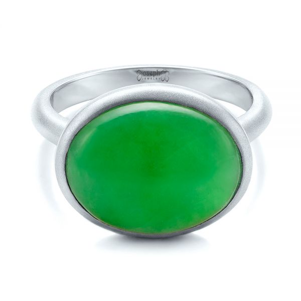 14k White Gold 14k White Gold Custom Jade Cabochon Fashion Ring - Flat View - 101997