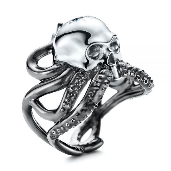 Custom London Blue Topaz Skull Fashion Ring - Image
