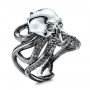 Custom London Blue Topaz Skull Fashion Ring - Three-Quarter View -  107009 - Thumbnail
