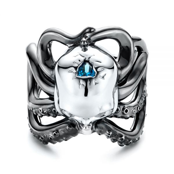 Custom London Blue Topaz Skull Fashion Ring - Flat View -  107009