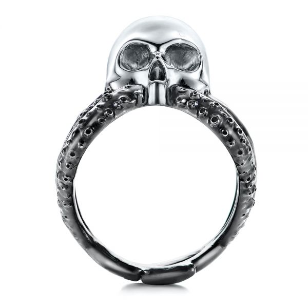 18K Gold Custom London Blue Topaz Skull Fashion Ring - Front View - 107009