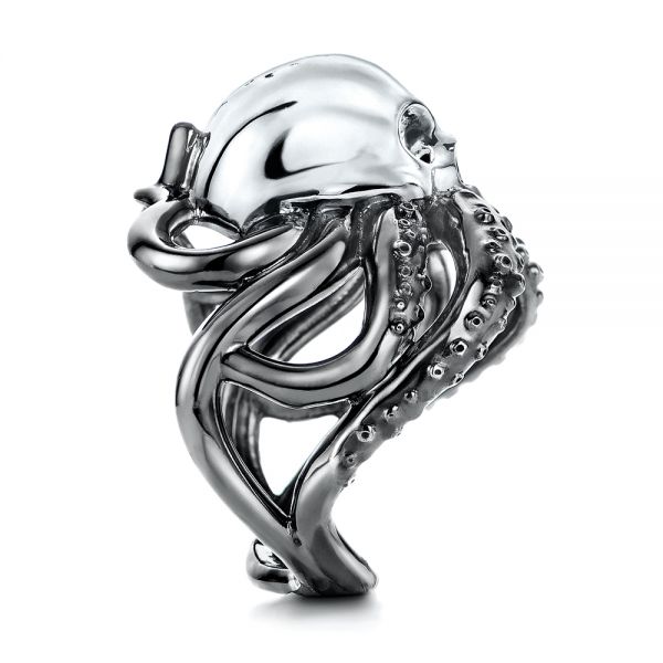 18K Gold Custom London Blue Topaz Skull Fashion Ring - Side View - 107009