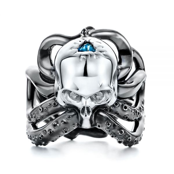 Custom London Blue Topaz Skull Fashion Ring - Top View -  107009