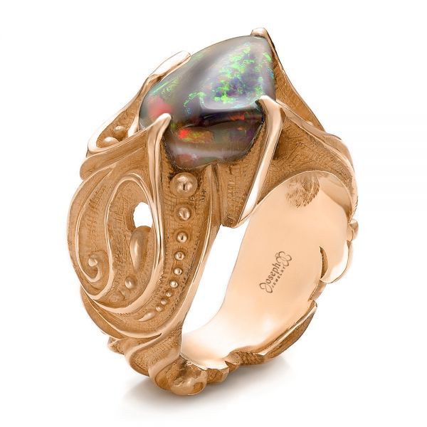 18k Rose Gold 18k Rose Gold Custom Men's Black Opal Ring - Three-Quarter View -  100574