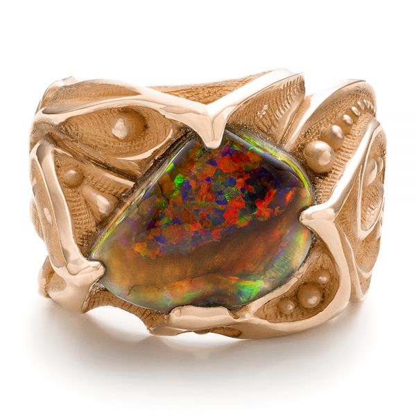 18k Rose Gold 18k Rose Gold Custom Men's Black Opal Ring - Flat View -  100574