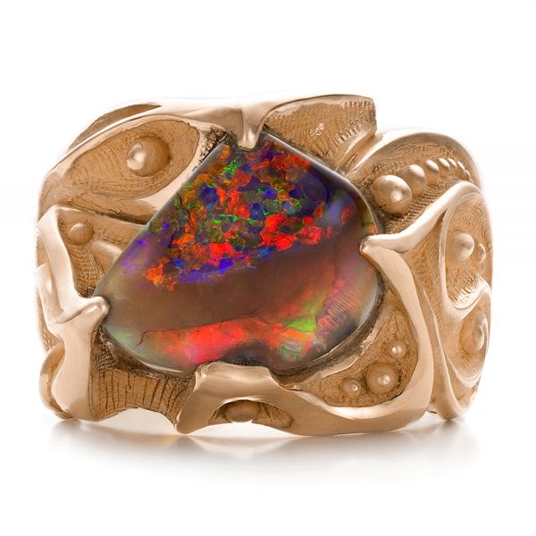 14k Rose Gold 14k Rose Gold Custom Men's Black Opal Ring - Top View -  100574