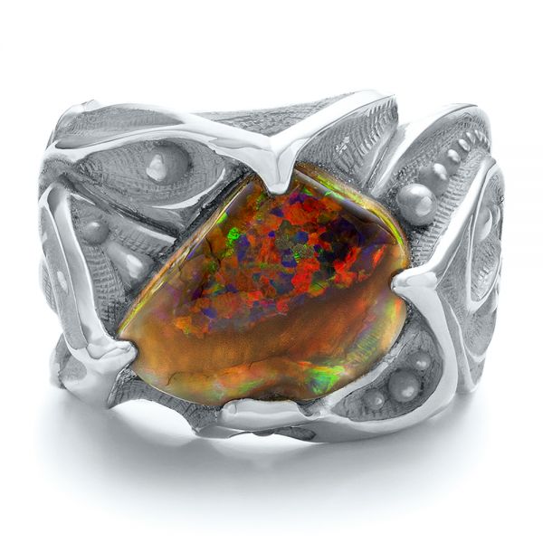  Platinum Platinum Custom Men's Black Opal Ring - Flat View -  100574