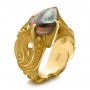 18k Yellow Gold Custom Men's Black Opal Ring - Three-Quarter View -  100574 - Thumbnail