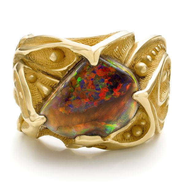 14k Yellow Gold 14k Yellow Gold Custom Men's Black Opal Ring - Flat View -  100574