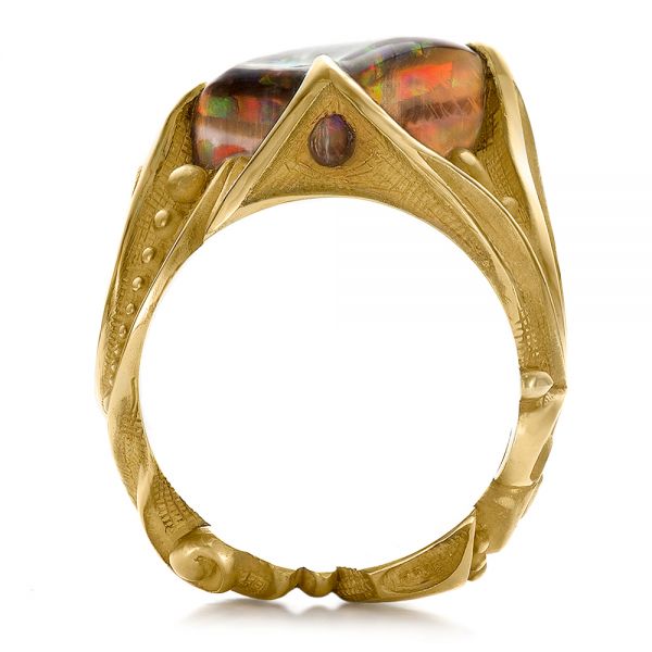 18k Yellow Gold Custom Men's Black Opal Ring - Front View -  100574