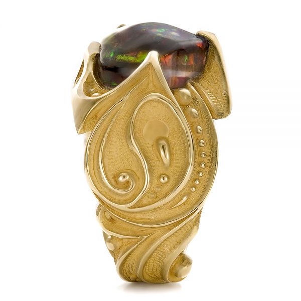 18k Yellow Gold Custom Men's Black Opal Ring - Side View -  100574