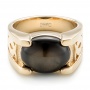 Custom Men's Black Star Sapphire Ring - Flat View -  102518 - Thumbnail
