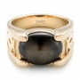 Custom Men's Black Star Sapphire Ring - Flat View -  102518 - Thumbnail