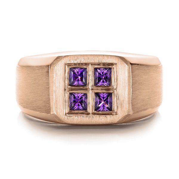 18k Rose Gold 18k Rose Gold Custom Men's Sapphire And Brushed Metal Band - Top View - 100634