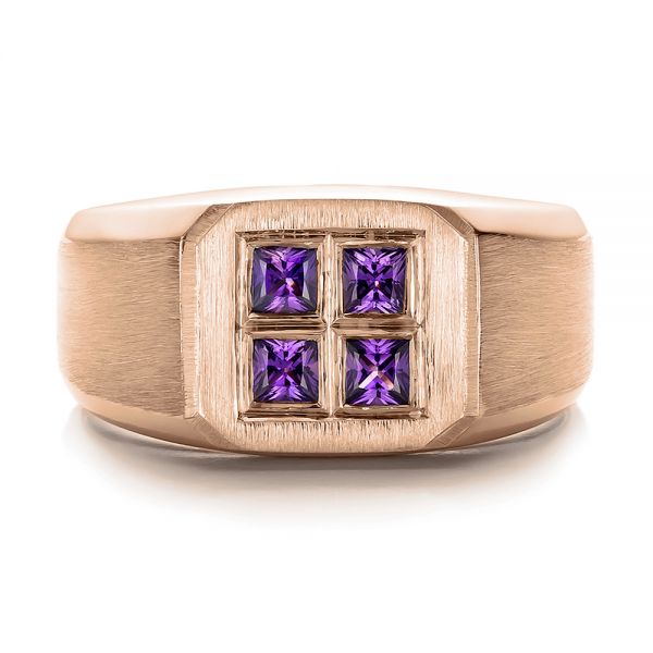 18k Rose Gold 18k Rose Gold Custom Men's Sapphire And Brushed Metal Band - Top View -  100634