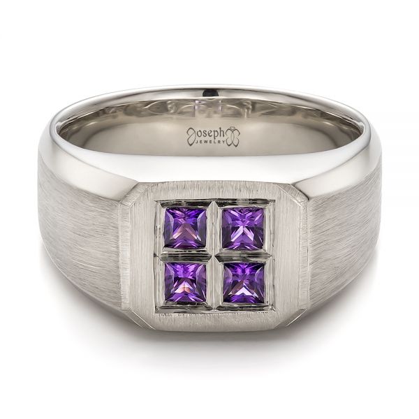 Platinum Platinum Custom Men's Sapphire And Brushed Metal Band - Flat View - 100634