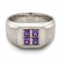 14k White Gold 14k White Gold Custom Men's Sapphire And Brushed Metal Band - Flat View -  100634 - Thumbnail