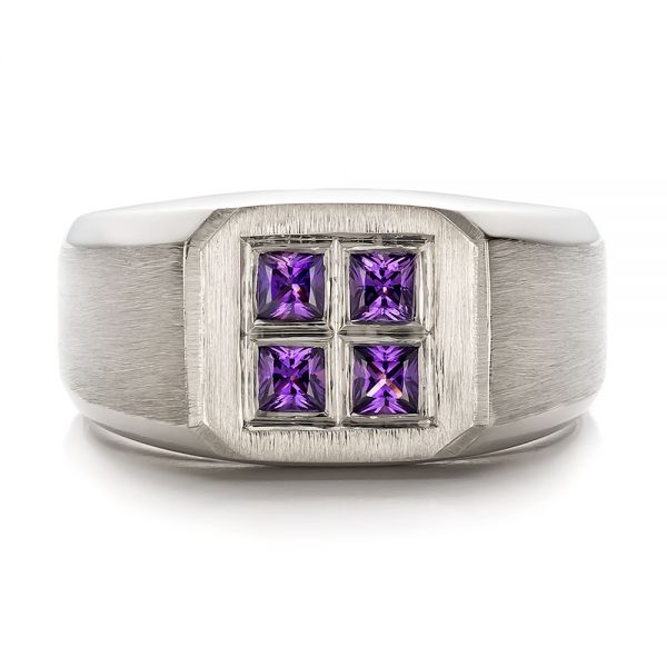 Platinum Platinum Custom Men's Sapphire And Brushed Metal Band - Top View - 100634