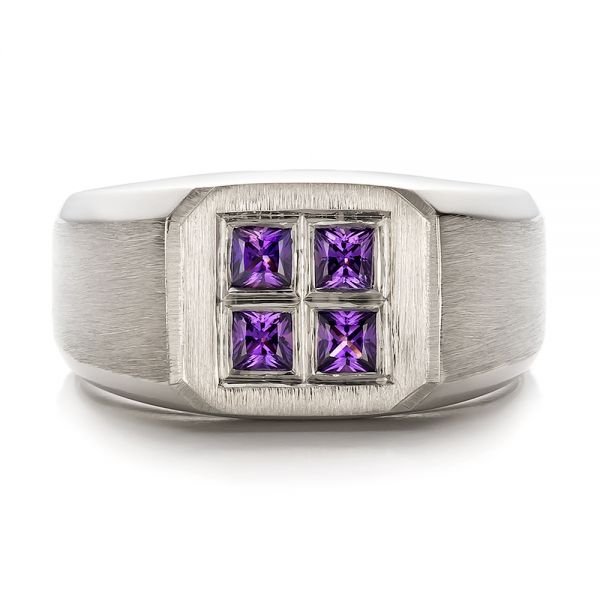  Platinum Platinum Custom Men's Sapphire And Brushed Metal Band - Top View -  100634