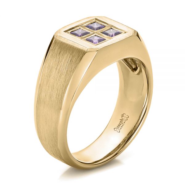 14k Yellow Gold 14k Yellow Gold Custom Men's Sapphire And Brushed Metal Band - Three-Quarter View -  100634