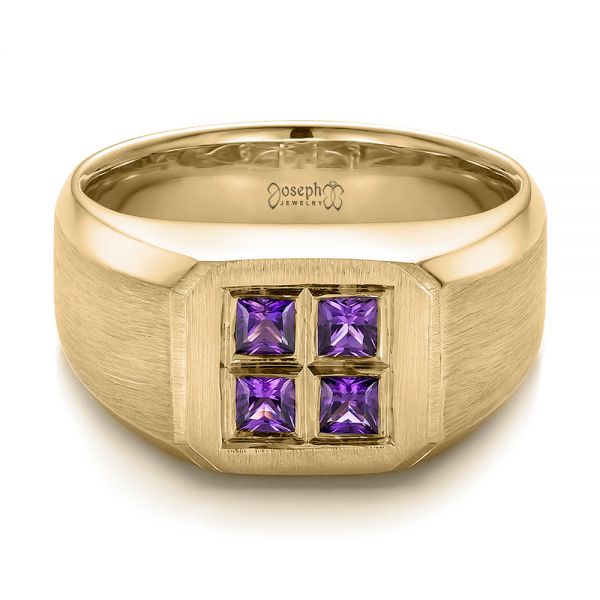 18k Yellow Gold 18k Yellow Gold Custom Men's Sapphire And Brushed Metal Band - Flat View - 100634