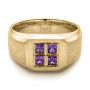 14k Yellow Gold 14k Yellow Gold Custom Men's Sapphire And Brushed Metal Band - Flat View -  100634 - Thumbnail