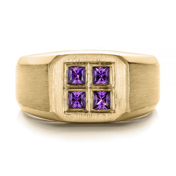 18k Yellow Gold 18k Yellow Gold Custom Men's Sapphire And Brushed Metal Band - Top View -  100634