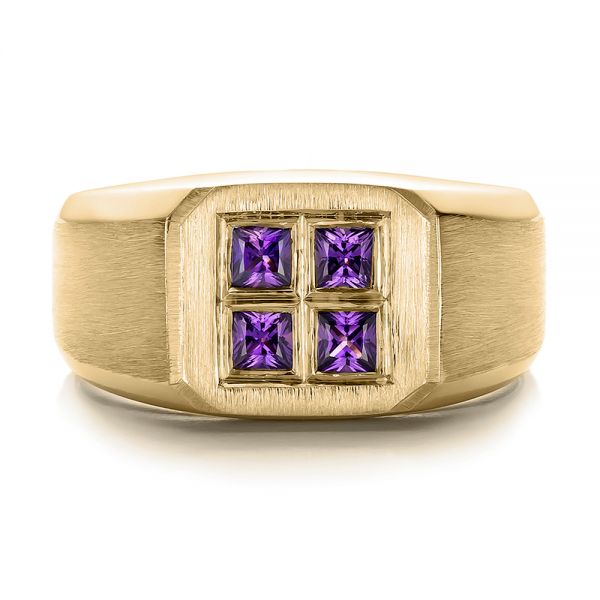 18k Yellow Gold 18k Yellow Gold Custom Men's Sapphire And Brushed Metal Band - Top View - 100634