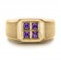 18k Yellow Gold 18k Yellow Gold Custom Men's Sapphire And Brushed Metal Band - Top View -  100634 - Thumbnail
