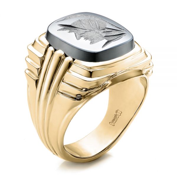 Men's Real Gold Hammered Square Signet Ring - Atolyestone