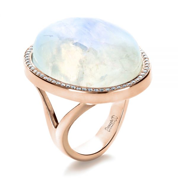 14k Rose Gold 14k Rose Gold Custom Moonstone And Diamond Ring - Three-Quarter View -  1242