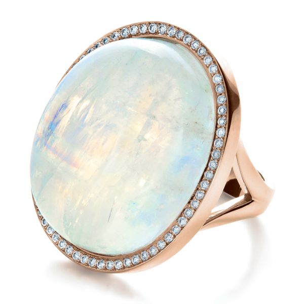 18k Rose Gold 18k Rose Gold Custom Moonstone And Diamond Ring - Flat View - 1242
