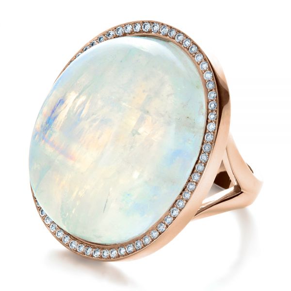 14k Rose Gold 14k Rose Gold Custom Moonstone And Diamond Ring - Flat View -  1242